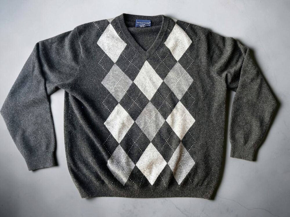 Davis & Squire 100% 2-Ply Cashmere Argyle V-Neck Sweater Men's XL